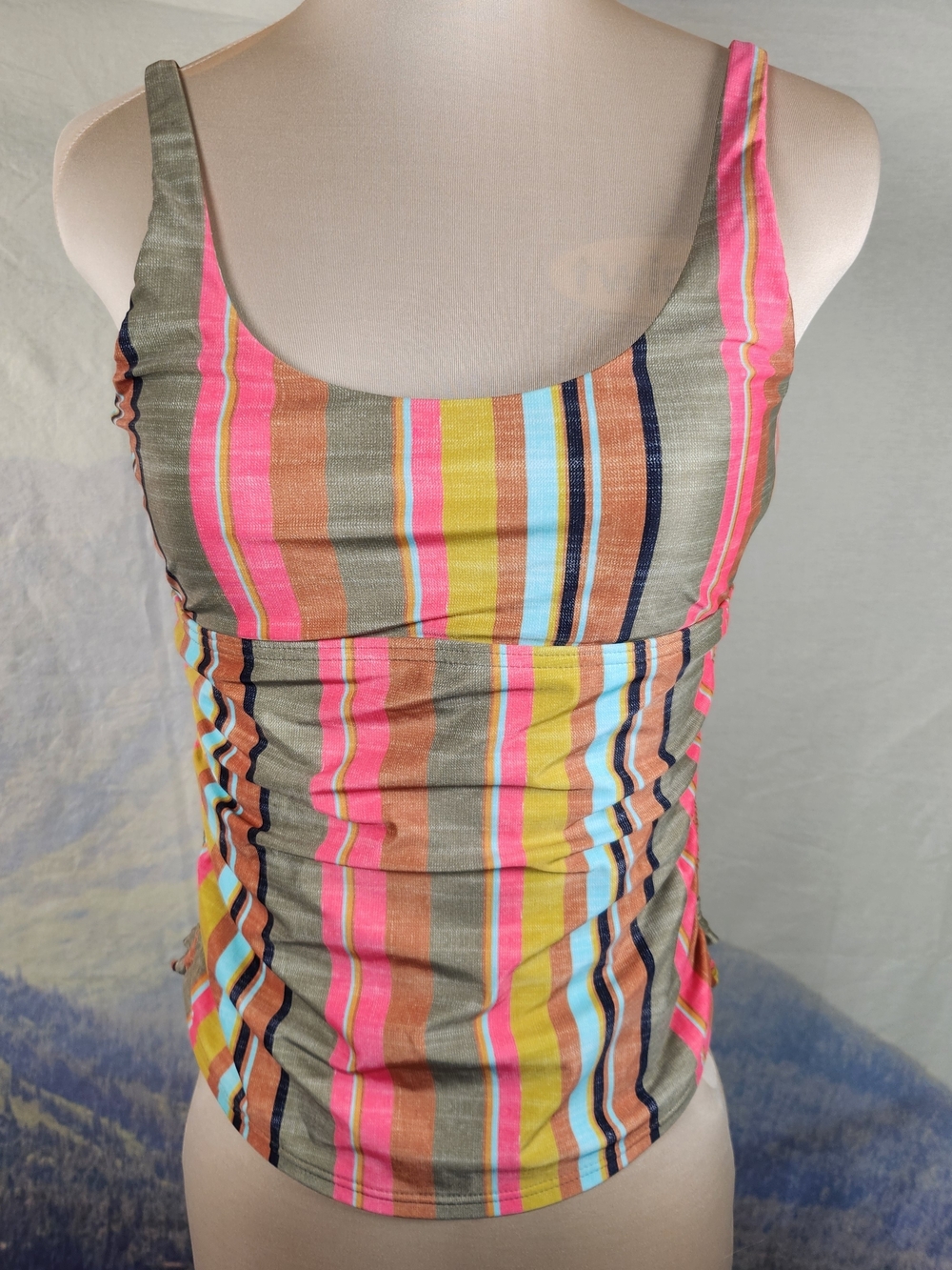 Prana Multicolor Striped Scoop-Neck Tank Top in Pink, Yellow & Tan